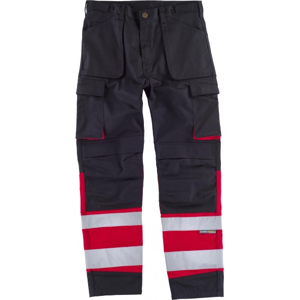 Comprar Pantalon multibolsillos y rodilleras C2919 Negro+Rojo workteam delante
