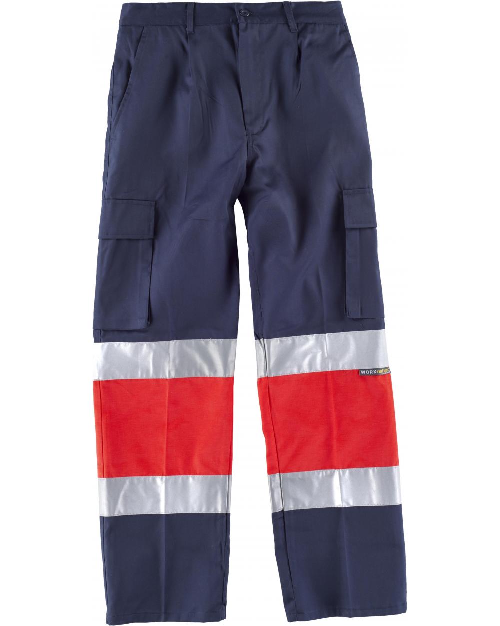 Comprar Pantalon multibolsillos C4057 Marino+Rojo AV workteam delante