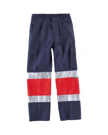 Comprar Pantalon multibolsillos C4057 Marino+Rojo AV workteam delante