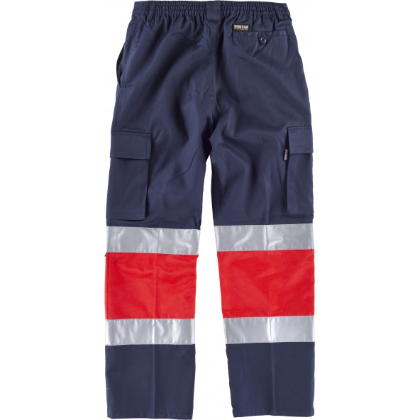 Pantalon multibolsillos C4057 Marino+Rojo AV workteam atrás barato