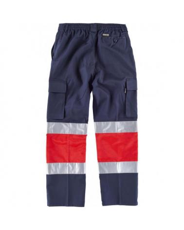 Pantalon multibolsillos C4057 Marino+Rojo AV workteam atrás barato