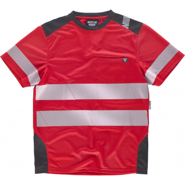 Comprar Camiseta transpirable con cintas discontinuas C2942 Rojo+Gris Oscuro workteam delante