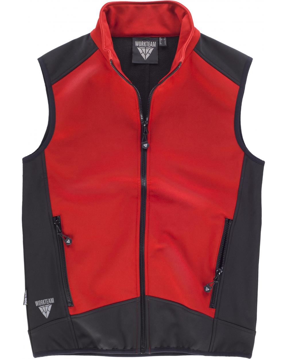 Comprar Chaleco workshell con membrana cortavientos S9315 Rojo+Negro workteam delante