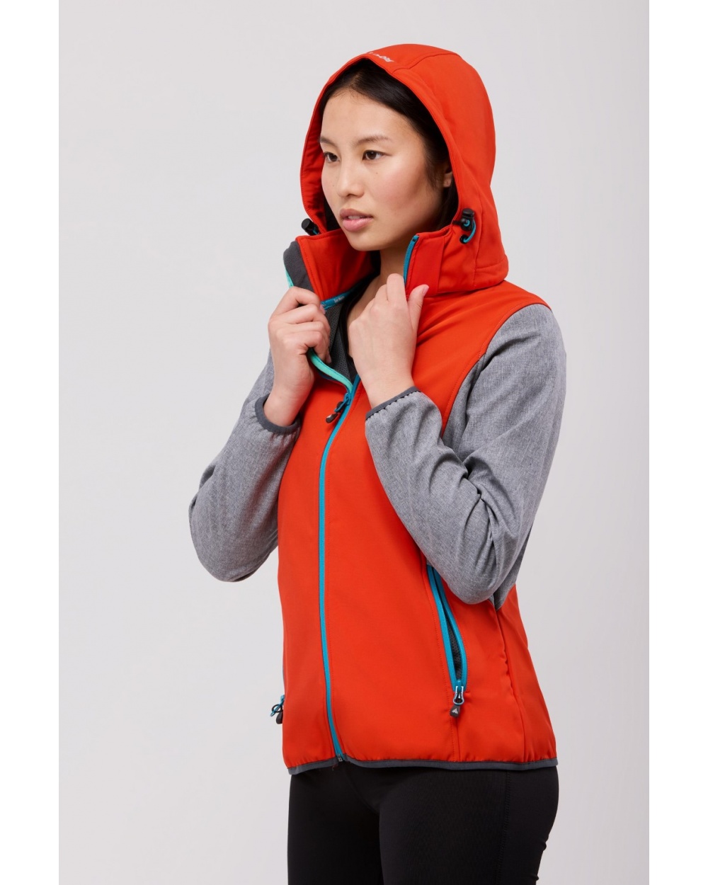 Roc Neige RN1010003 softshell para chica con capucha desmontable color rojo y gris jaspeado